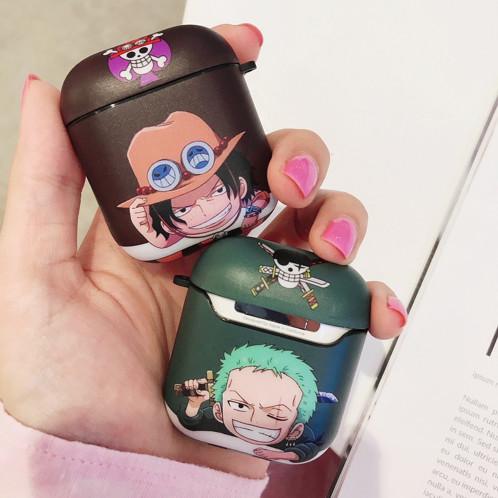 Vỏ Bảo Vệ Hộp Sạc Tai Nghe Airpods 1 / 2 Bằng Tpu Mềm Hình One Piece Luffy Zoro Ace Kèm Móc Treo