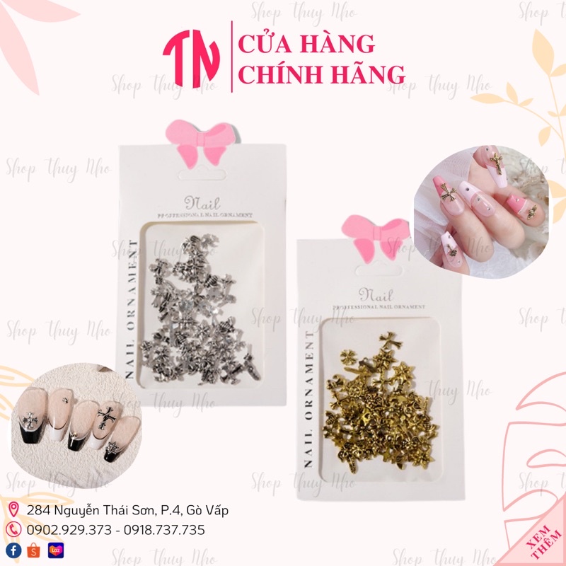 Set 50 charm hoạ tiết, chủ đề Chrome Heart cây thánh giá phụ kiện trang trí móng tay nghệ thuật chuyên nghiệp nail
