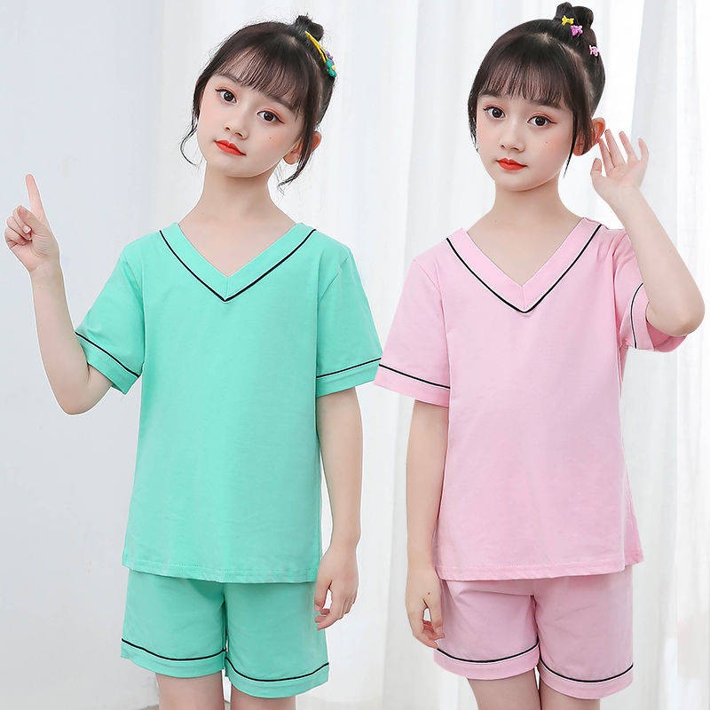 Bộ đồ ngủ cho trẻ em mùa hè tay ngắn tay áo mỏng cô gái điều hòa không khí quần áo nữ trẻ em lớn dịch vụ gia đìnhtrí a