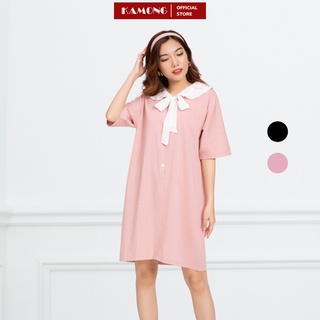 Đầm suông cổ bèo thắt nơ KAMONG D091