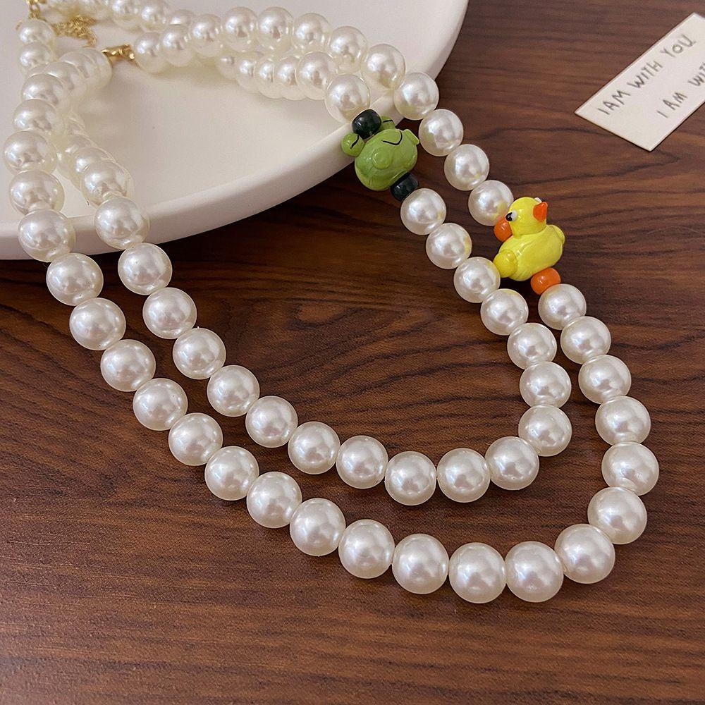 Vòng cổ / Bông Tai Hình Ong / Vịt / Ếch Đính Ngọc Trai Dễ Thương Phong Cách Hàn Quốc