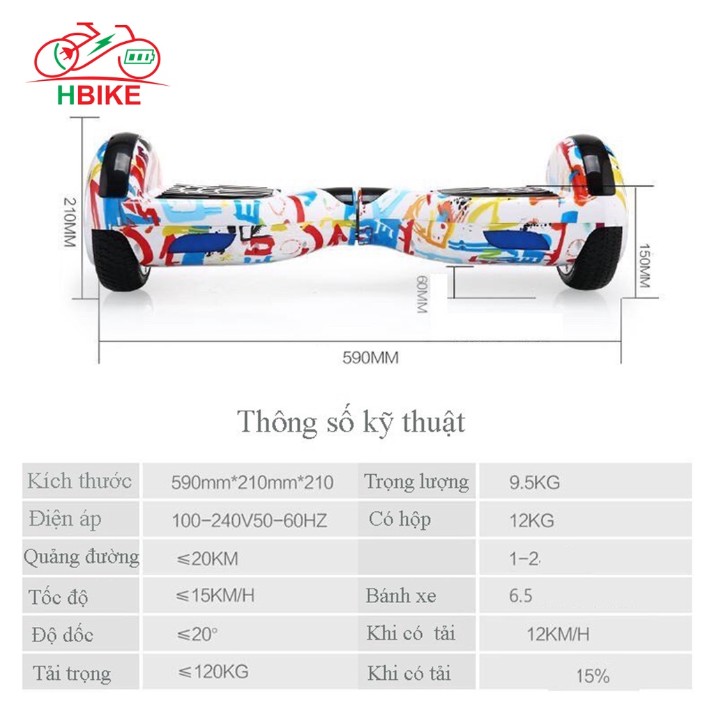 Xe điện tự cân bằng bánh xe 6.5 inch H-BIKE có loa bluetooth và đèn Led