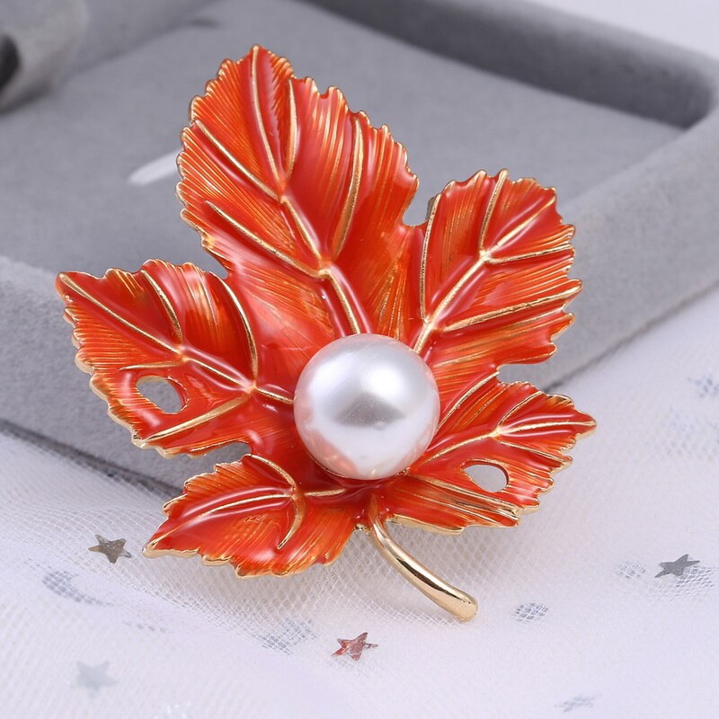 Ghim Cài Áo Hình Lá Phong Đính Ngọc Trai Nhân Tạo Thời Trang