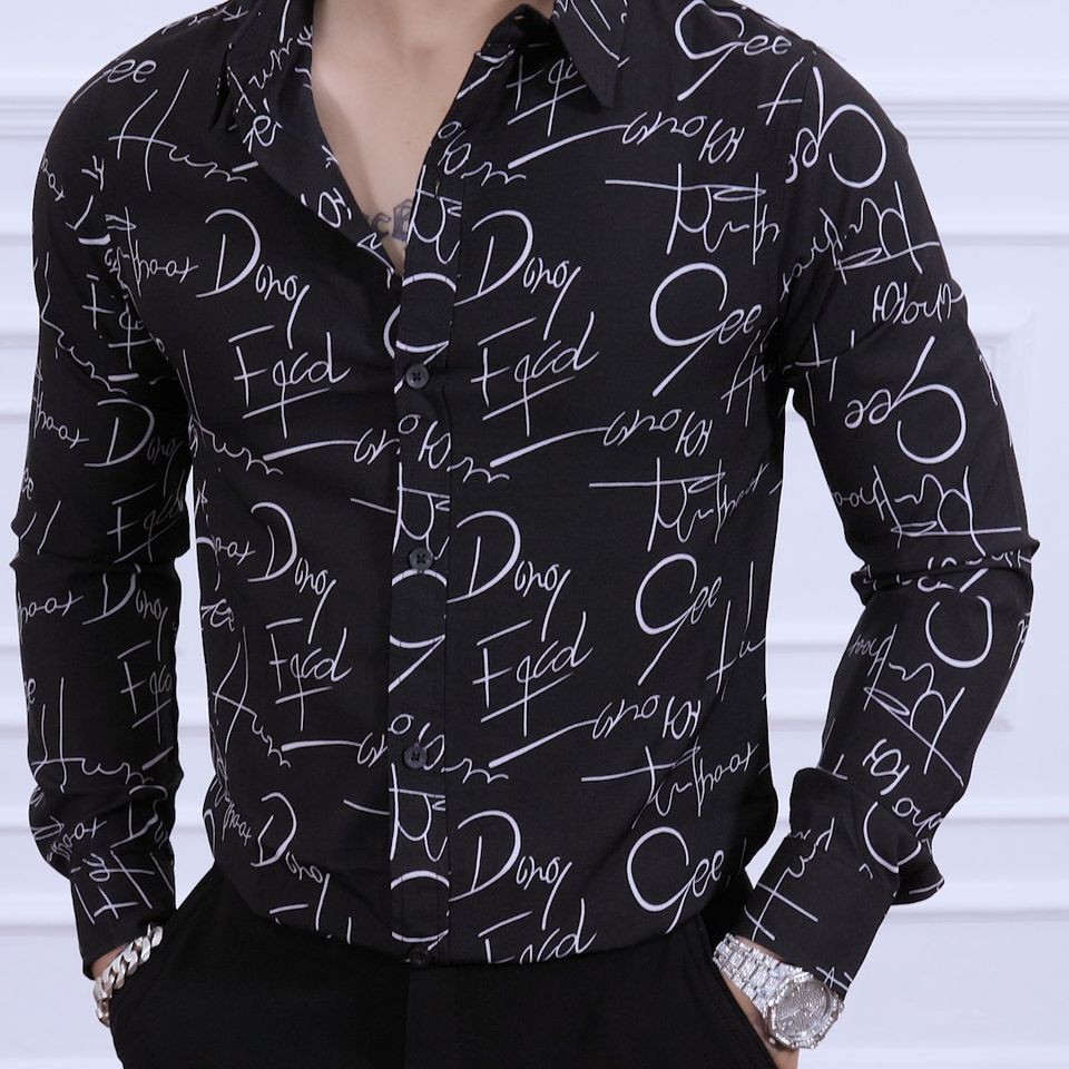 [Mã FAMAYMA2 giảm 10K đơn 50K] ÁO SƠ MI Nam Dài Tay Chất Lụa Họa Tiết Chữ Ký Đen, Phom Chuẩn, ms08 | BigBuy360 - bigbuy360.vn