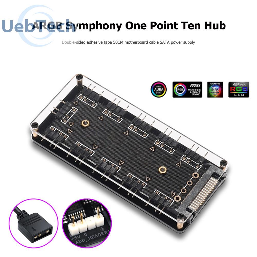 Bộ HUB chia 10 cổng quạt RGB 5V 3PIN ARGB nguồn SATA chuyên dụng cho máy tính để bàn