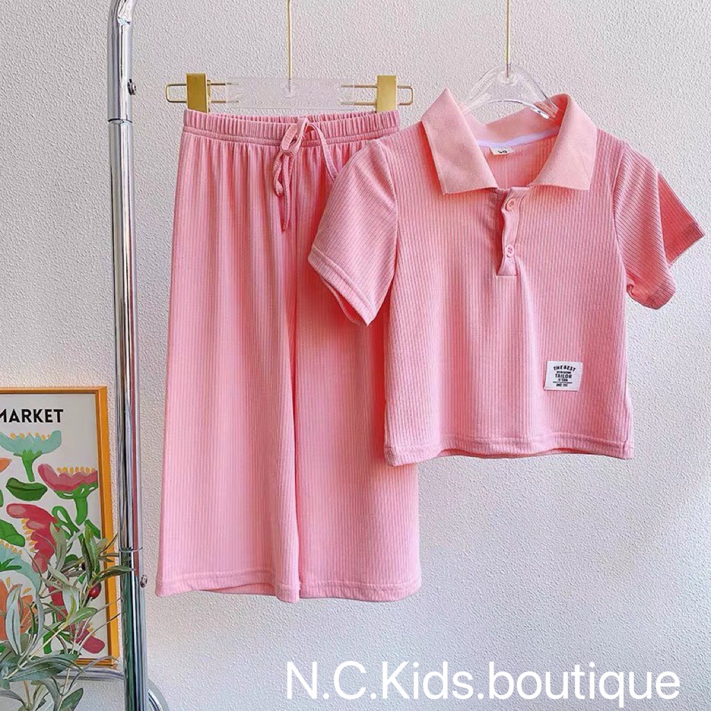 Bộ bé gái len tăm cổ bẻ quần dài ống xuông 4 mầu SIZE đại 20-32kg XHN1047