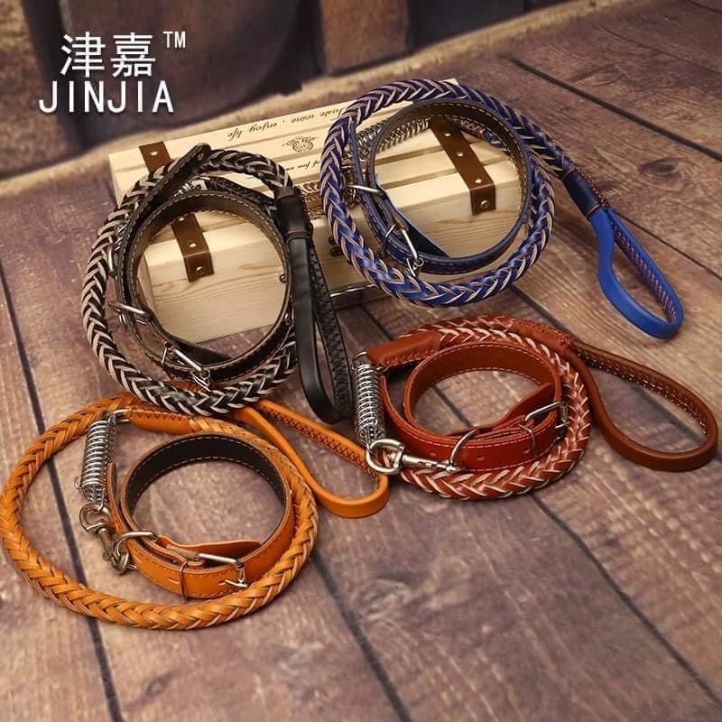 Dây Da Đi Show Kèm Vòng Cổ Cho Cún Cỡ Lớn