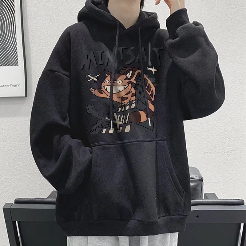 Áo hoodie tay dài dáng rộng in họa tiết hoạt hình phong cách Nhật Bản thời trang cho nam size M-8XL