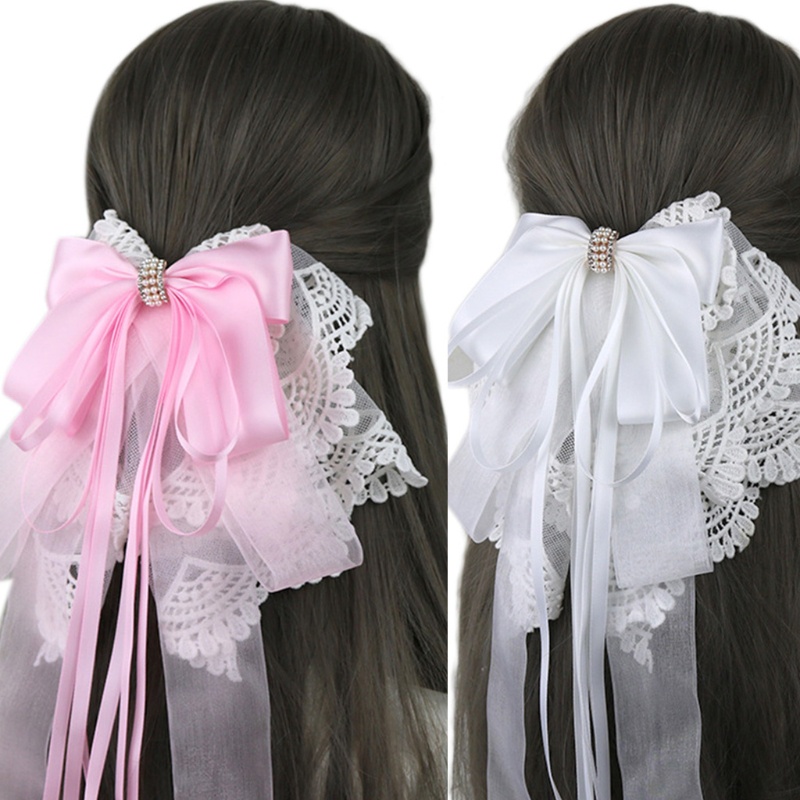 Kẹp Tóc Đính Nơ Ren Ruy Băng Phong Cách Lolita