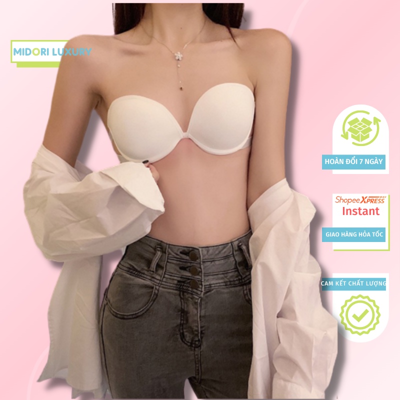 Áo lót cup ngực VIC có Gọng nâng ngực mặc đầm váy hở lưng đệm tim Silicon bám ngực dây trong Vic428