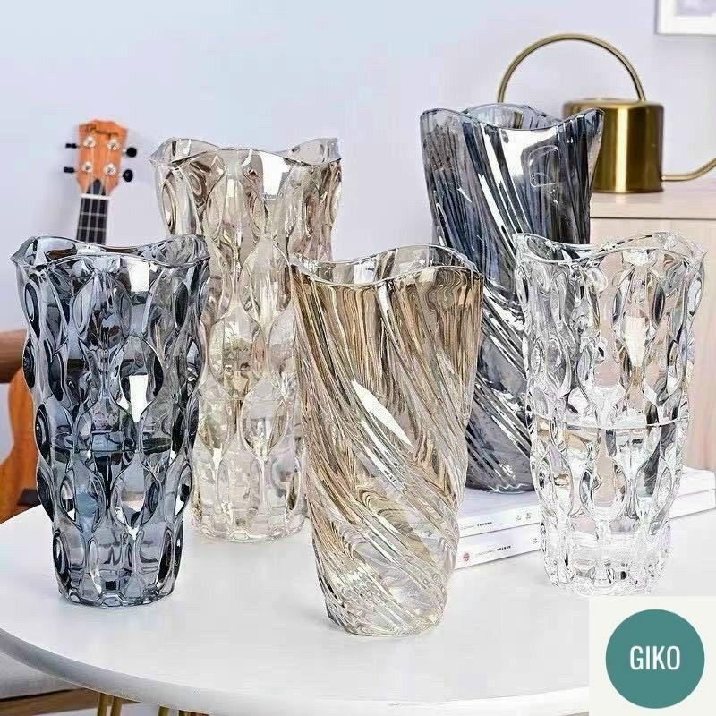 Lọ bình hoa thủy tinh ánh pha lê to cao cấp  trang trí sang trọng màu vàng trắng xám  nhập khẩu trụ bầu trám GIKO lớn