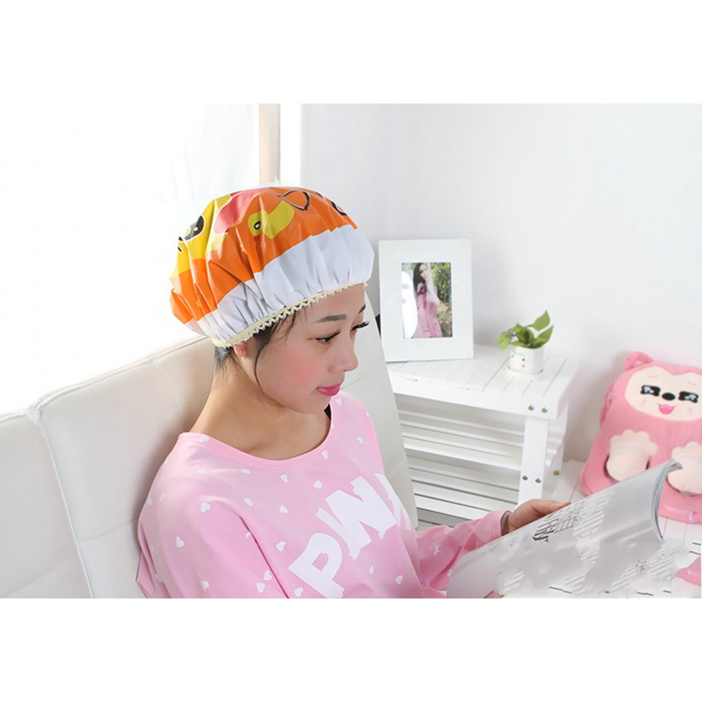 Mũ trùm đầu co giãn phối ren họa tiết hoạt hình dễ thương cho nữ