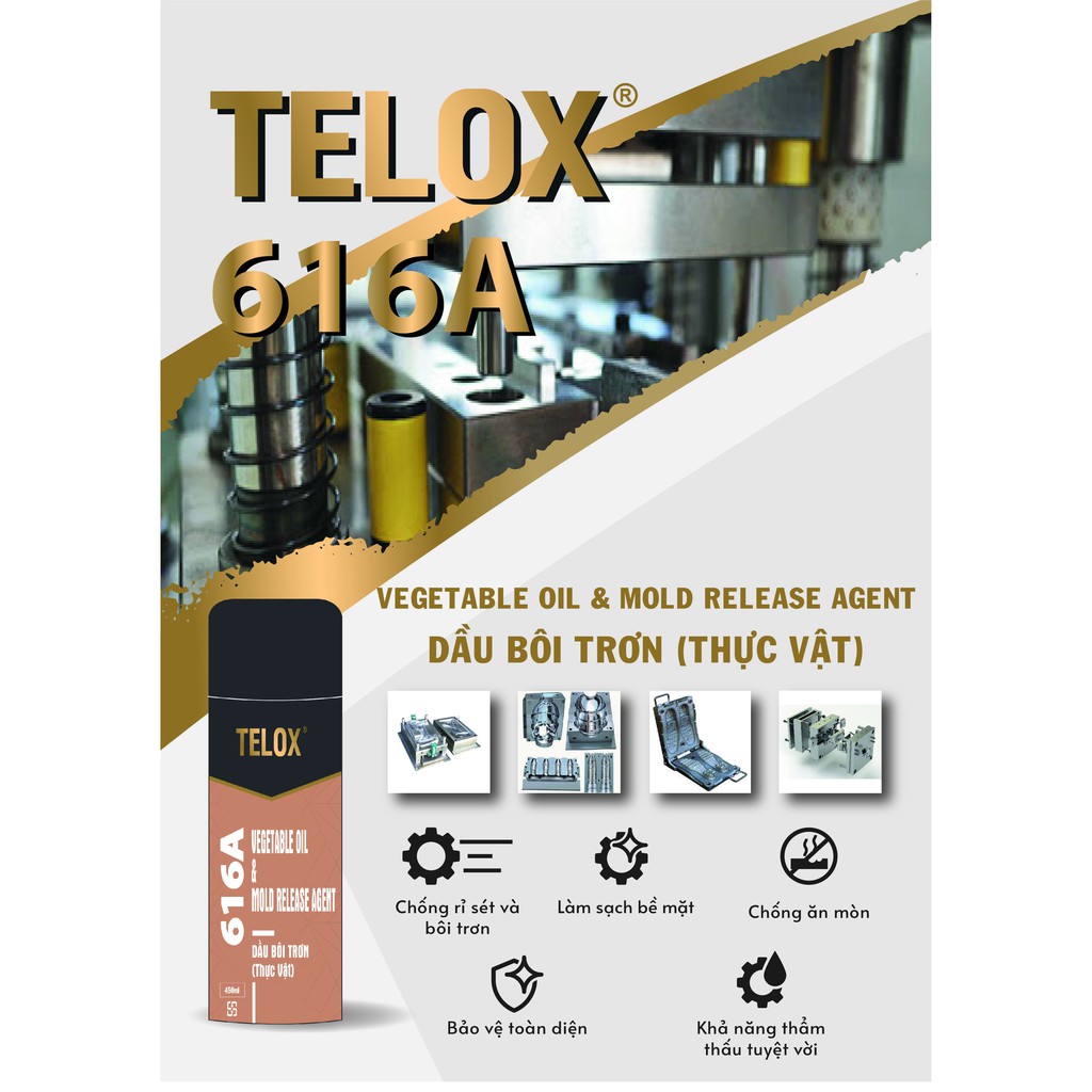 Bình xịt bôi trơn tách khuôn nhựa công nghiệp Telox 616A 450ml