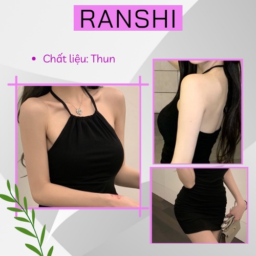 [Freeship] Váy Body Cổ Yếm Hở Lưng RANSHI Đầm Hè Thu Đẹp Sexy Nhún Sườn Nhấn Eo Cao Cực Xinh Cho Nữ - RBD028