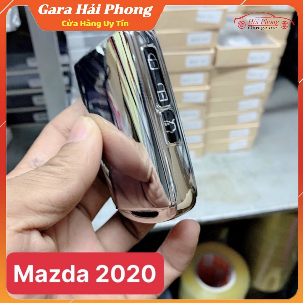 Ốp chìa khóa mạ crom Mazda 3 new 2020 - bản to nút viền - bao khóa tráng gương cao cấp tặng móc hợp kim cao cấp