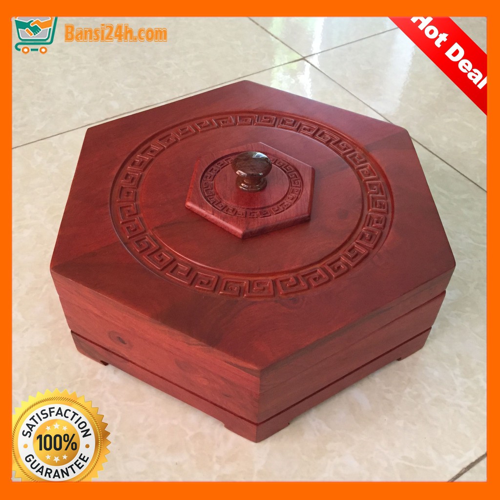 1 Hộp  đựng bánh kẹo GỖ HƯƠNG ĐỎ NAM PHI chạm hoa văn - Kích thước 37x21xH10Cm