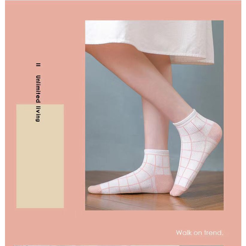 Set 5 đôi vớ cổ ngắn chống trượt in họa tiết hoạt hình phong cách Hàn Quốc dành cho nữ