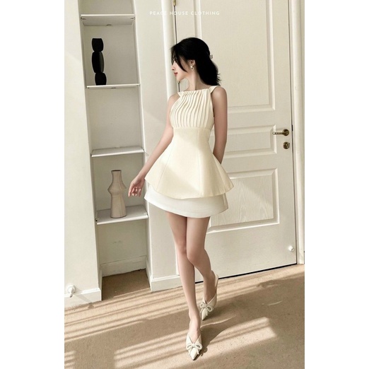 💚 SET ÁO NUDE CỔ YẾM XẾP LY NGỰC + CHÂN VÁY