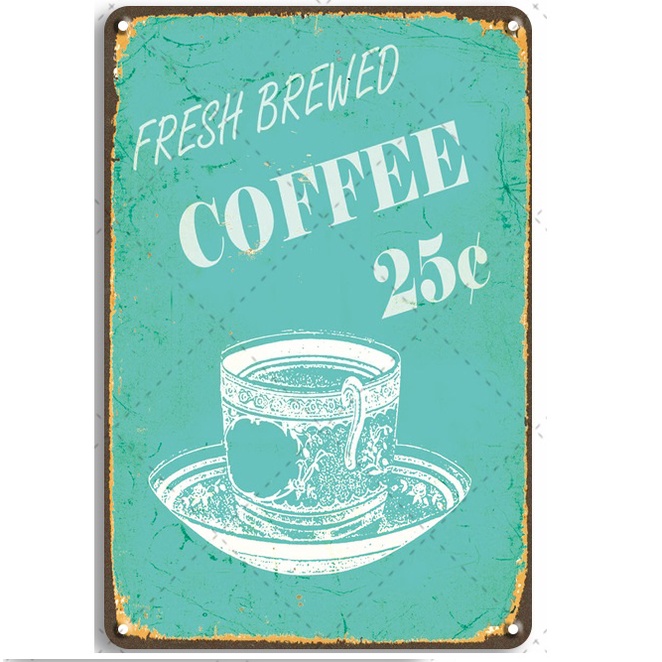 30x40cm Tranh thiếc chủ đề CAFE trang trí tường tiệm cafe sang trọng