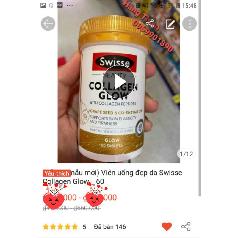 (Đủ bill) Viên bổ sung collagen: Swisse Beauty Collagen Glow