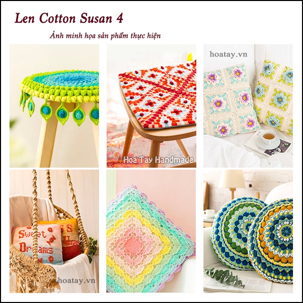 Len sợi Cotton Susan 4 màu loang dùng đan móc thủ công.