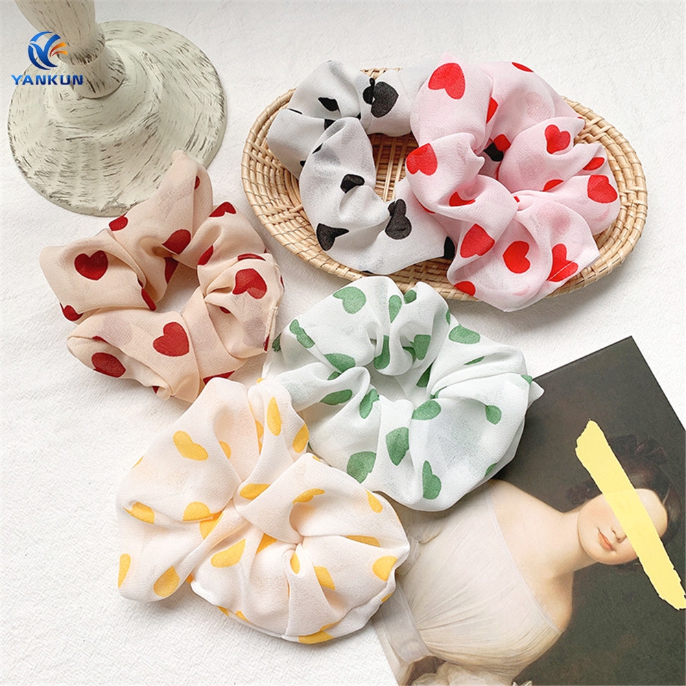 Dây Buộc Tóc Vải Chiffon Hình Trái Tim Dễ Thương Cho Nữ