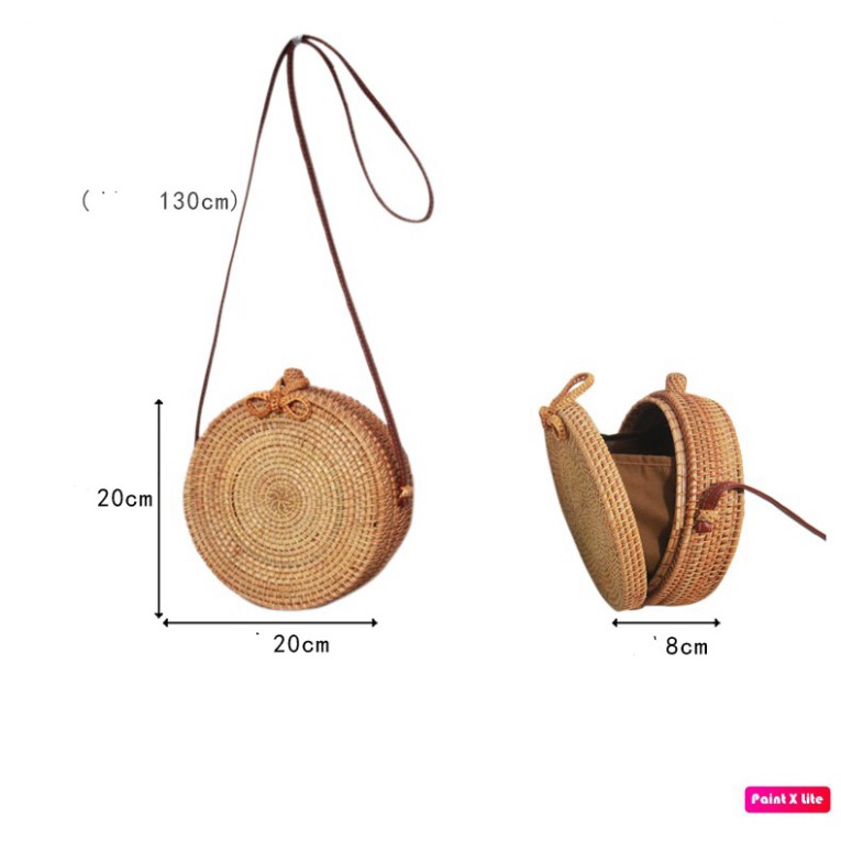 Túi mây tre đan Việt Nam đi biển hình tròn bằng mây tre đan cao cấp, kiểu dáng Vintage T330