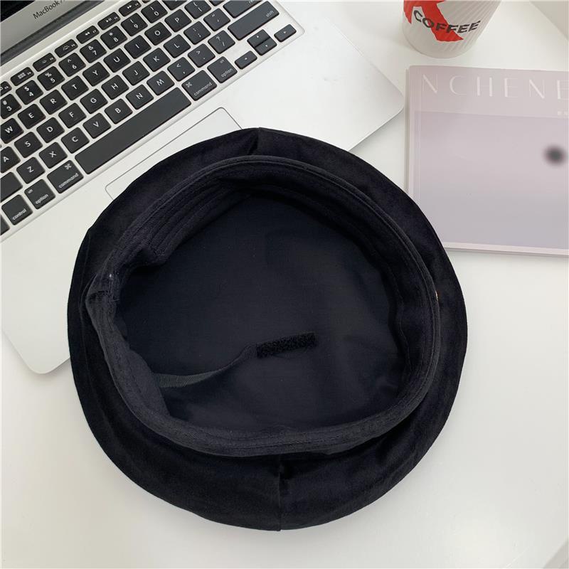 Mũ Beret Vải Nhung Màu Đen Thời Trang Mùa Thu Hàn Quốc Cho Nữ