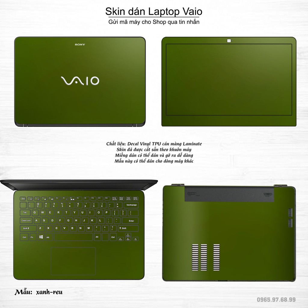 Skin dán Laptop Sony Vaio màu xanh rêu (inbox mã máy cho Shop)