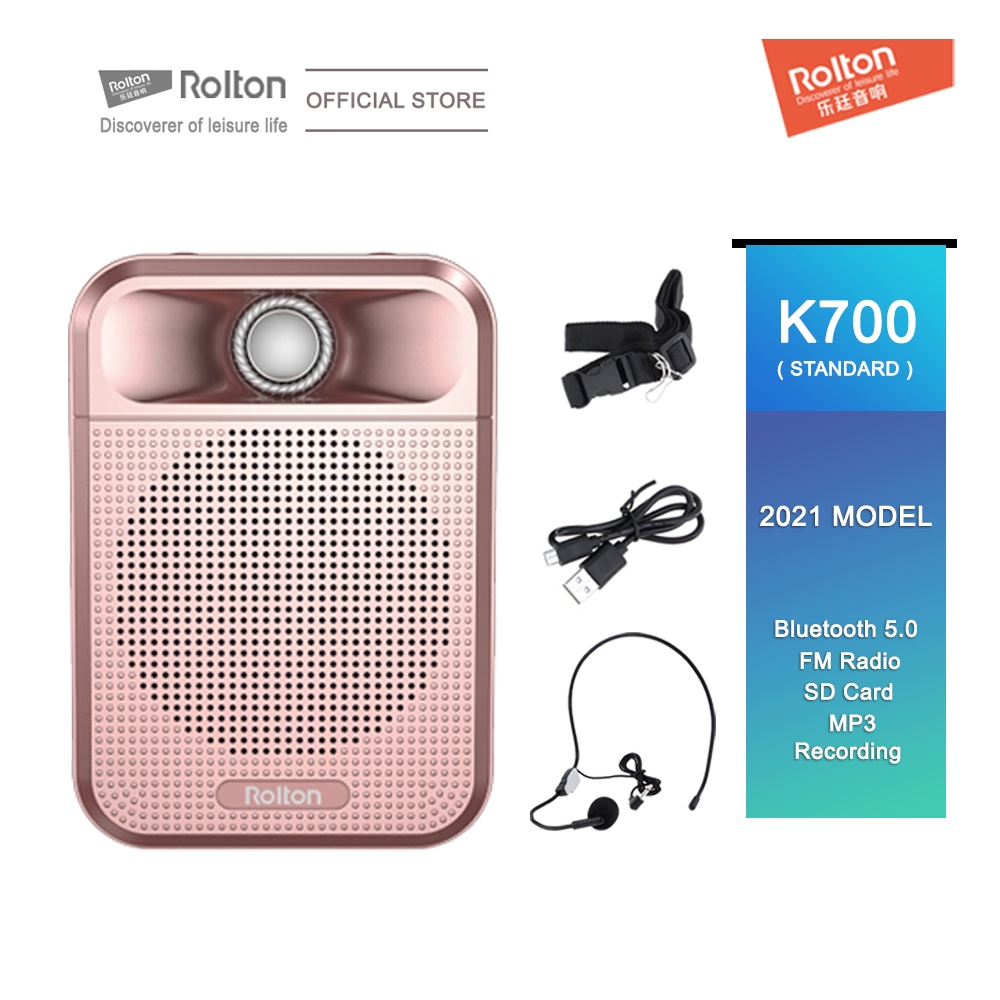 Loa trợ giảng Rolton K700, Micrô Bluetooth 5.0, Loa FM trợ giúp thầy cô giáo khuếch đại âm thanh khi giảng dạy trực tiếp