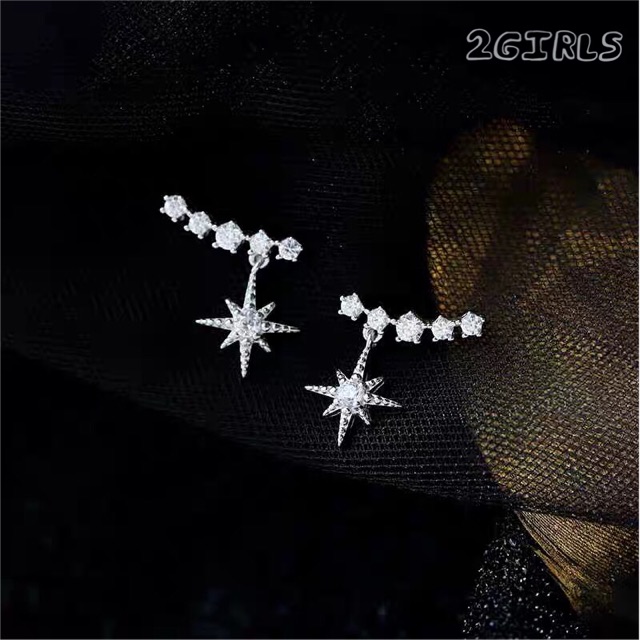 E1-135 Bông tai, khuyên tai viền tai bạc ý 30% đá sáng kiểu mới cực xinh