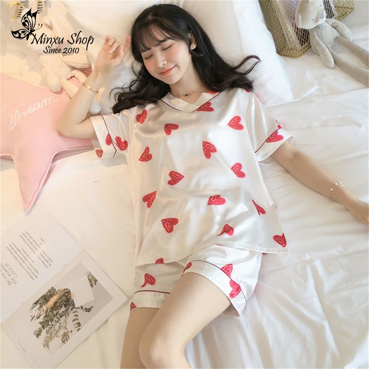 Bộ Pijama Lụa Cao Cấp Quảng Châu, Bộ Ngủ Mặc Nhà Pijama Mát Lịm Phong Cách Hàn Quốc