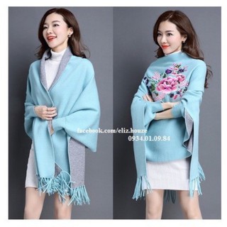 Áo khoác choàng len thêu hoa phong cách Hàn Quốc
