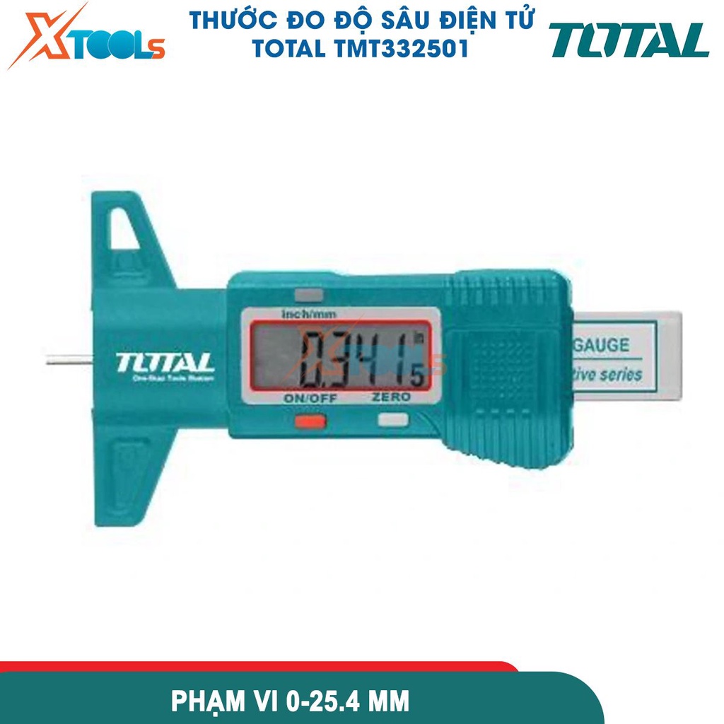 Thước đo độ sâu điện tử TOTAL TMT332501, thước độ sâu dùng pin 3V, phạm vi đo: 0-25.4mm, đọc: 0,01mm -CHÍNH HÃNG-XTOOLS