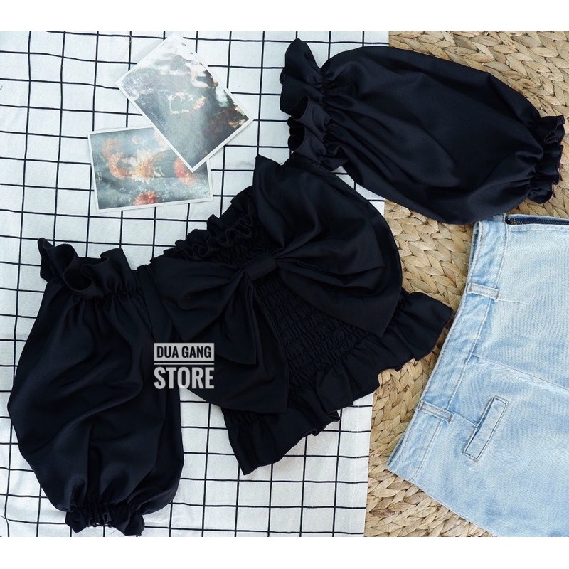 Áo croptop đính nơ xinh freesize nhiều màu Dưa Gang Store AN01 chính hãng | BigBuy360 - bigbuy360.vn