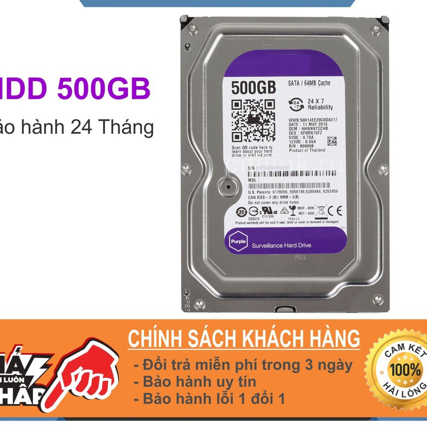 Ổ Cứng HDD 500G Western Purple ( Tím )-Bảo hành 3 Tháng