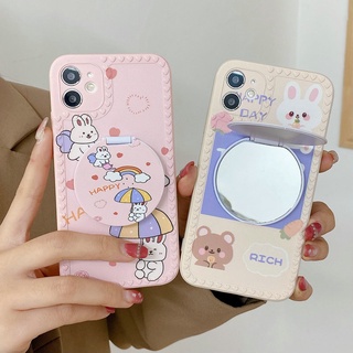 Ốp Điện Thoại Silicon Mềm In Hình Thỏ Có Gương Cho iPhone SE 2020 6 6S Plus 7 8 Plus X Xs Max Xr 11 12 13 Mini Pro Max