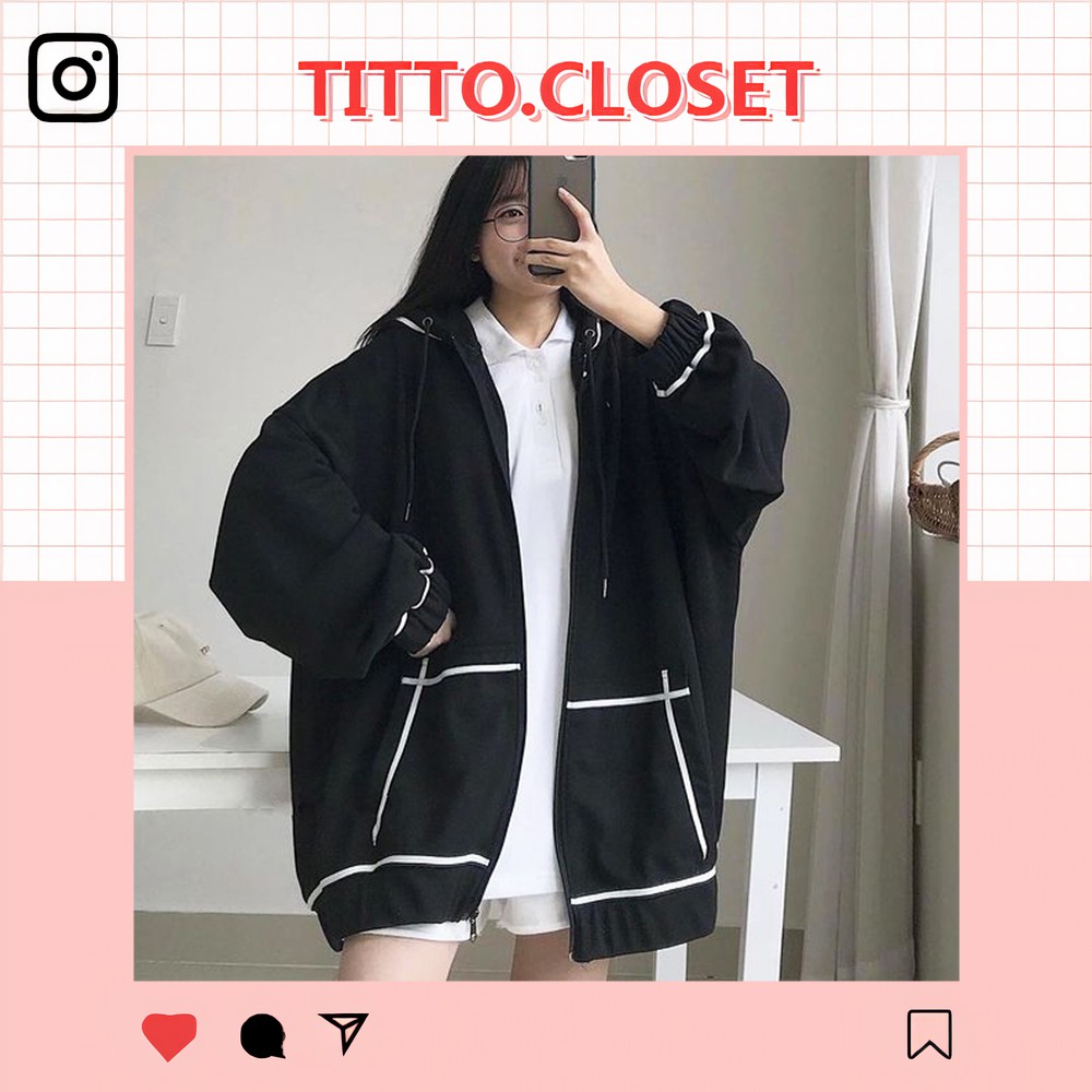 Áo Khoác Hoodie Zip Phối Viền Trắng - Hoodie Zip Form Rộng - Titto Closet