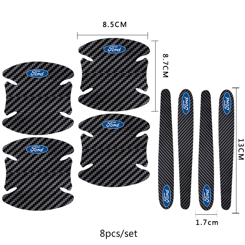 Set 4/ 8 miếng dán sợi carbon bảo vệ cho tay cầm xe ô tô Ford Focus Ranger Ecosport Fiesta Everest