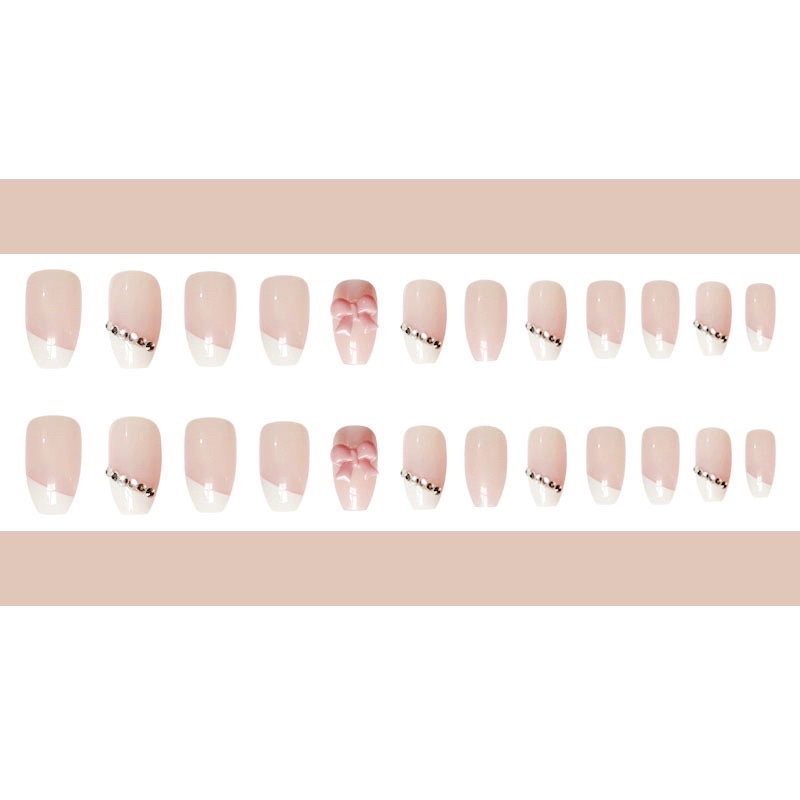 [Hàng mới về]Bộ 24 móng giả đính charm nơ xinh xắn