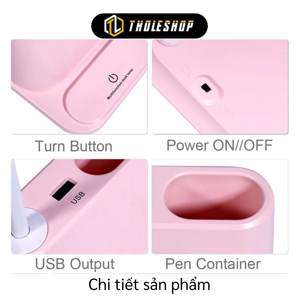 Đèn Học Để Bàn - Đèn Chống Cận Đa Năng 4in1, Khay Đựng Bút, Có USB Cắm Sạc 8504