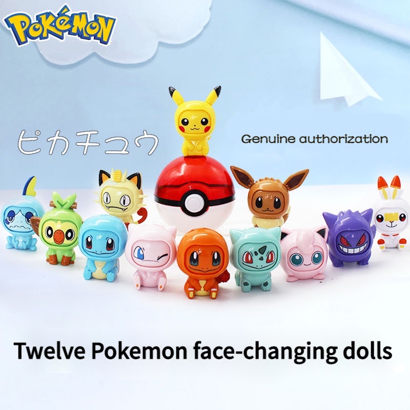 Búp bê thay đổi khuôn mặt Pokemon Pokeball Pikachu eeveelution Charmander Bulbasaur Mew nhân vật hành động