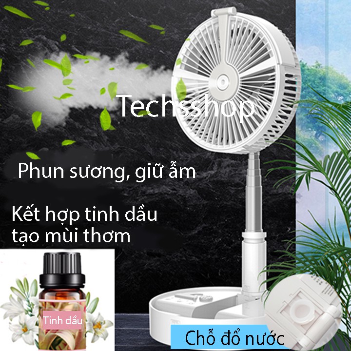 Quạt Phun Sương Mini Gấp Gọn Để Bàn Pin Sạc 7200mAh Có Đèn Ngủ - Quạt Xếp Gọn Tùy Chỉnh Độ Cao H9