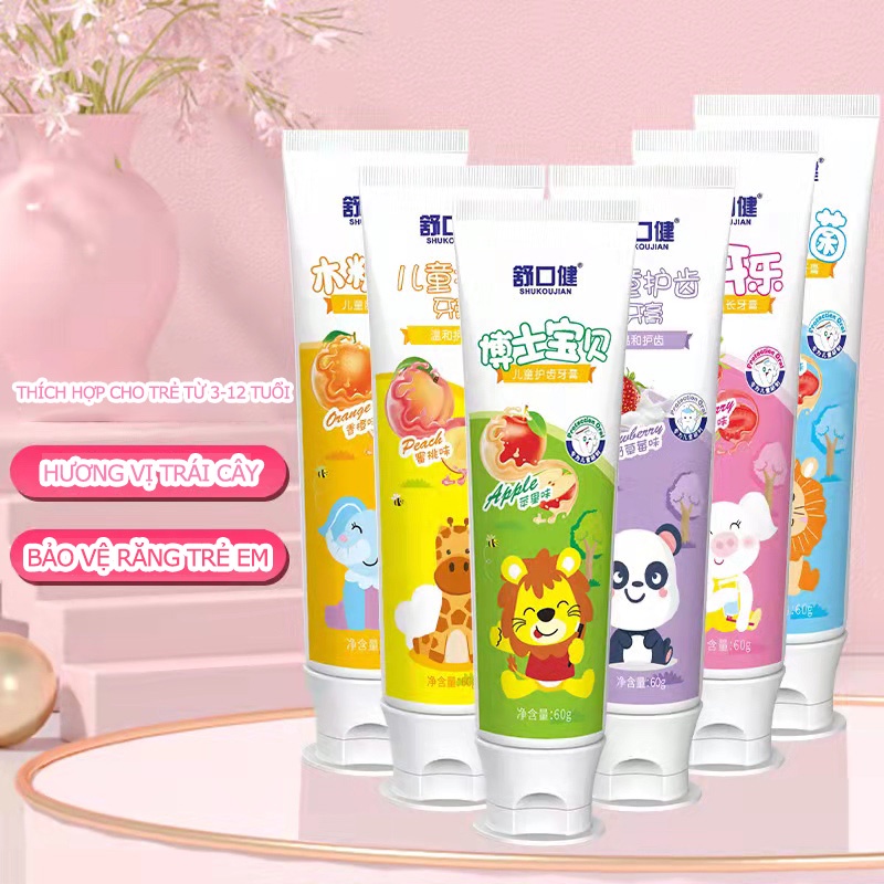 Kem đánh răng cho bé SHUKOUJIAN 12M+ trẻ em nuốt được 60g(kem đánh răng hương trái cây)