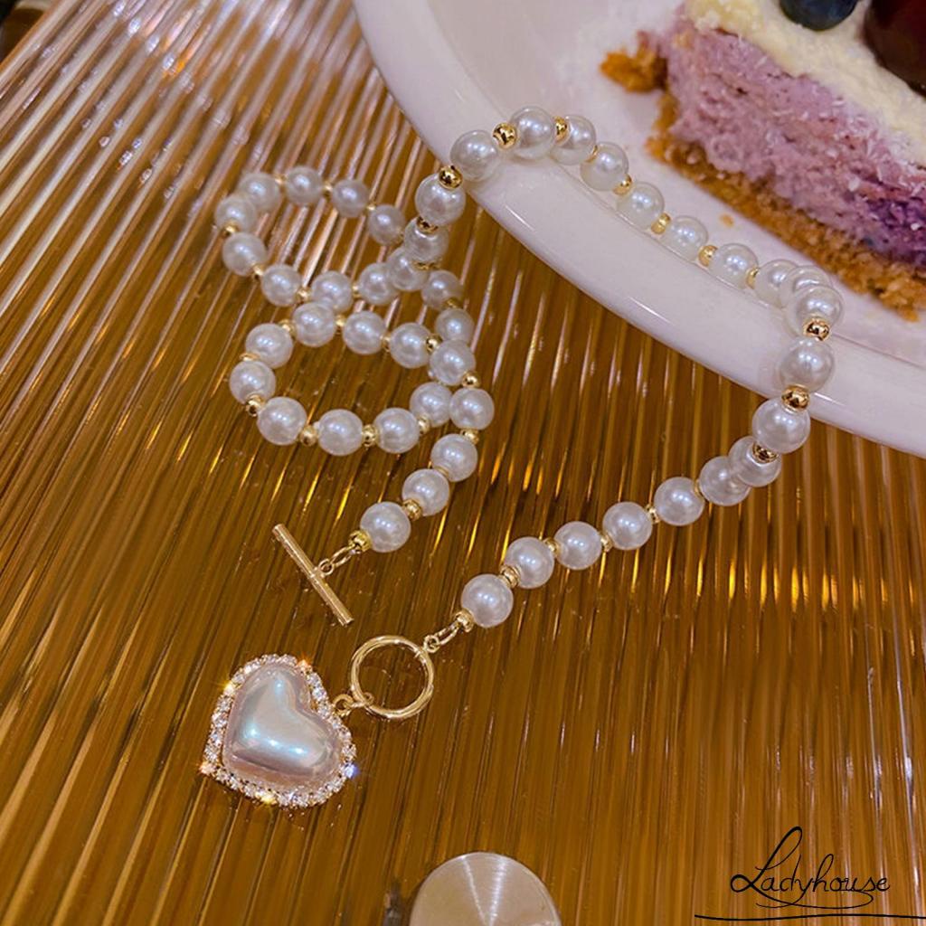 Vòng cổ Mặt Trái Tim Đính Ngọc Trai Nhân Tạo Thời Trang Dành Cho Nữ