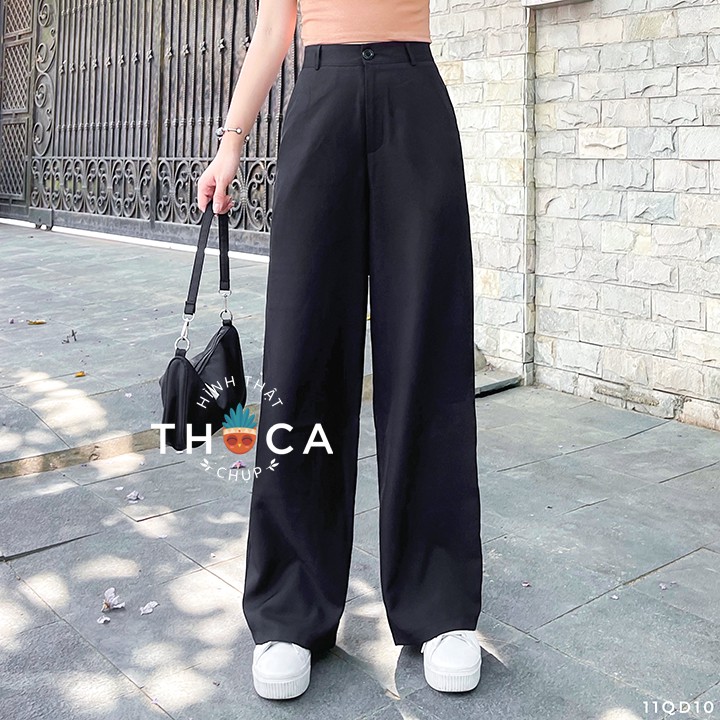 Quần dài nữ ống rộng trơn đen THOCA HOUSE basic đơn giản phối mọi trang phục cho nàng