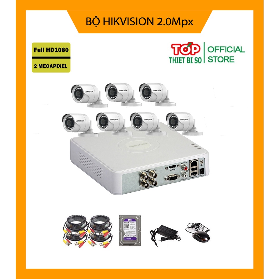 ( SIÊU SALE ) Trọn Bộ 5/6/7/8 Camera giám sát HIKVISION 2.0MP-1080P Chính hãng, Kèm ổ HDD &amp; Đầy đủ phụ kiện lắp đặt