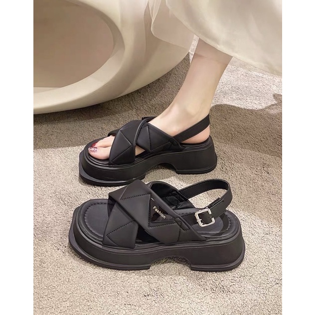 Dép sandal nữ - Giày quai hậu nữ đan chéo đế độn 5cm chuẩn hàng quảng châu