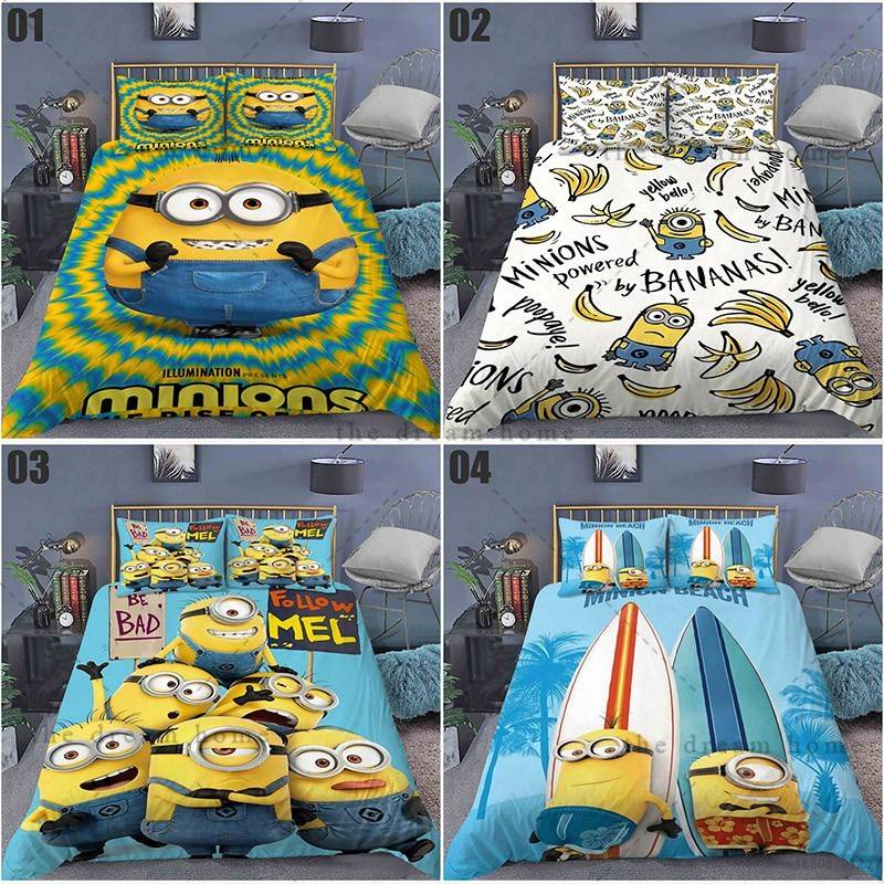 Bộ Chăn Ga Và Vỏ Gối 3 Trong 1 In Hình Minion Dễ Thương