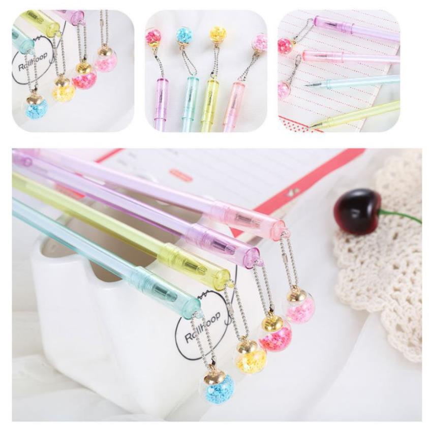 Bút Gel Nước Mực Đen Quả Cầu Nhũ Lấp Lánh H70